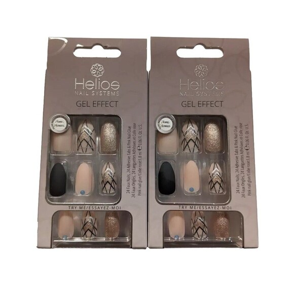 Helios Nail Systems Gel Effect Nails Set - Manicure  2 Pack Mani Glitter Matte - Picture 1 of 7
